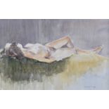 Sandra Maze, UWS - RECLINING FEMALE NUDE - Watercolour Drawing - 14 x 20 inches - Signed