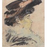 William Conor RHA RUA - PORTRAIT OF A LADY IN A HAT - Watercolour Drawing - 4 x 4 inches - Signed