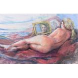 Hilary Bryson - RECLINING NUDE LOOKING AT REFLECTION IN A MIRROR - Pastel on Paper - 20 x 30