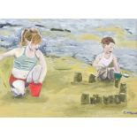 C. McDonald - BUILDING SAND CASTLES - Watercolour Drawing - 10 x 14 inches - Signed