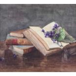 Irish School - STILL LIFE, BOOKS - Watercolour Drawing - 13 x 14 inches - Unsigned