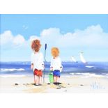 Michelle Carlin - TWO BOYS ON THE BEACH - Oil on Board - 12 x 16 inches - Signed