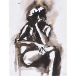 Ciaran Magill - SEATED FIGURE STUDY - Watercolour Drawing - 13 x 10 inches - Signed