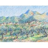 Coralie de Burgh Kinahan - VINEYARD, TUSCANY - Pastel on Paper - 10 x 14 inches - Unsigned