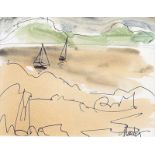 Markey Robinson - OUT SAILING - Pen & Ink Drawing with Watercolour Wash - 4.5 x 6 inches - Signed