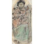 William Conor RHA RUA - RESTING ON THE BENCH - Watercolour Drawing - 7.5 x 3.5 inches - Signed