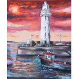 John Stewart - DONAGHADEE LIGHTHOUSE - Oil on Canvas - 23 x 19 inches - Signed