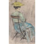 William Conor RHA RUA - SEATED LADY - Watercolour Drawing - 7 x 4 inches - Signed