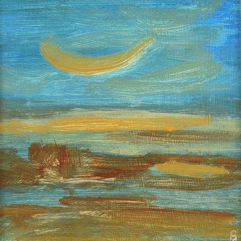 Colin Middleton, RHA RUA - SUNRISE - Oil on Board - 6 x 6 inches - Signed in Monogram