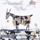 Michael Smyth - BLACK & GOLD GOAT - Oil on Canvas - 6 x 6 inches - Signed