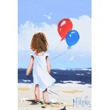 Michelle Carlin - GIRL WITH BALLOONS - Oil on Board - 7 x 5 inches - Signed