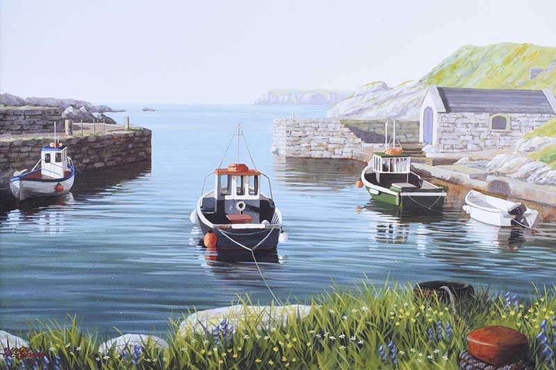 Keith Glasgow - BALLINTOY HARBOUR, COUNTY ANTRIM - Coloured Print on Canvas - 12 x 18 inches -