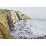 Irish School - FORESHORE & CLIFFS - Watercolour Drawing - 12 x 16 inches - Unsigned