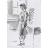 Vernon P. Carter - STANDING GIRL - Charcoal on Paper - 23 x 16 inches - Signed