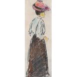 William Conor RHA RUA - THE RED HAT - Wax Crayon on Paper - 6 x 2.5 inches - Unsigned