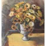 Hilary Bryson - STILL LIFE, MARIGOLDS IN VOLUNTEER CUP - Pastel on Paper - 15 x 14 inches - Signed