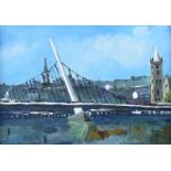 Sean Lorinyenko - PEACE BRIDGE, GUILD HALL & CATHEDRAL, DERRY - Watercolour Drawing - 4.5 x 6.5