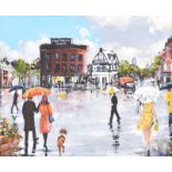 Holly Hanson - WET DAY, SHAFTSBURY SQUARE, BELFAST - Oil on Board - 20 x 24 inches - Signed