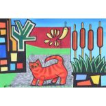 George Smyth - THE RED CAT - Acrylic on Board - 11 x 16 inches - Signed