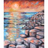 John Stewart - SUNSET ON GIANT'S CAUSEWAY - Oil on Canvas - 23 x 19 inches - Signed