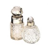 TWO SILVER COLLAR CUT GLASS SCENT BOTTLES