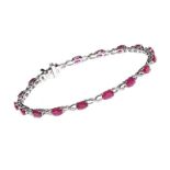 18CT WHITE GOLD RUBY AND DIAMOND BRACELET