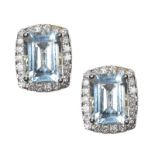 18CT GOLD AQUAMARINE AND DIAMOND EARRINGS