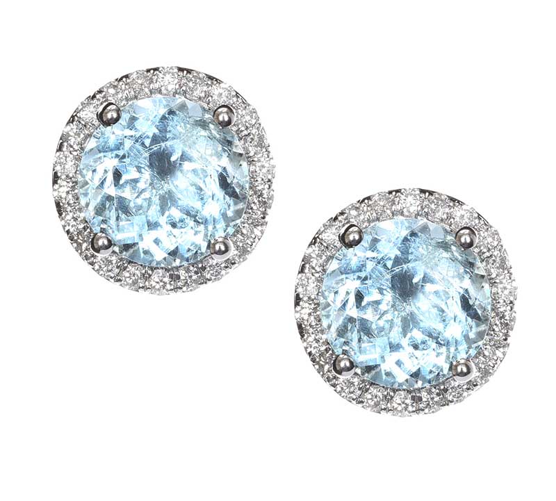 18CT WHITE GOLD AQUAMARINE AND DIAMOND EARRINGS