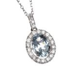 18CT WHITE GOLD AQUAMARINE AND DIAMOND NECKLACE