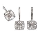 18CT WHITE GOLD DIAMOND PENDANT AND EARRINGS