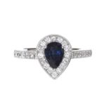 18CT WHITE GOLD SAPPHIRE AND DIAMOND HALO CLUSTER RING