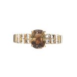 18CT GOLD SMOKEY QUARTZ AND DIAMOND RING