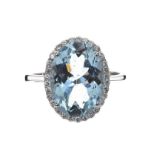 18CT WHITE GOLD AQUAMARINE AND DIAMOND RING