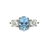 PLATINUM AQUAMARINE AND DIAMOND RING