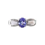 9CT WHITE GOLD TANZANITE AND DIAMOND RING