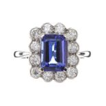 18CT WHITE GOLD TANZANITE AND DIAMOND RING