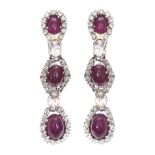 18CT WHITE GOLD RUBY, MORGANITE AND DIAMOND EARRINGS