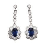 18CT WHITE GOLD SAPPHIRE AND DIAMOND CLUSTER EARRINGS