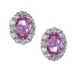 18CT WHITE GOLD PINK SAPPHIRE AND DIAMOND EARRINGS