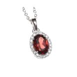 18CT WHITE GOLD GARNET AND DIAMOND NECKLACE