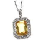 18CT WHITE GOLD YELLOW SAPPHIRE AND DIAMOND NECKLACE