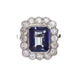 18CT GOLD AND PLATINUM TANZANITE AND DIAMOND RING