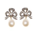 18CT GOLD AND SILVER FRESHWATER PEARL AND DIAMOND EARRINGS