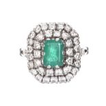 WHITE GOLD EMERALD AND DIAMOND RING