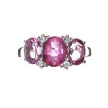 18CT WHITE GOLD PINK TOPAZ AND DIAMOND RING