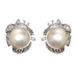 14CT WHITE GOLD SOUTH SEA PEARL AND DIAMOND EARRINGS