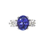 PLATINUM TANZANITE AND DIAMOND RING