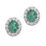 18CT WHITE GOLD EMERALD AND DIAMOND EARRINGS