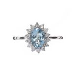 18CT WHITE GOLD AQUAMARINE AND DIAMOND RING