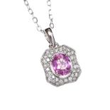 18CT WHITE GOLD PINK SAPPHIRE AND DIAMOND NECKLACE